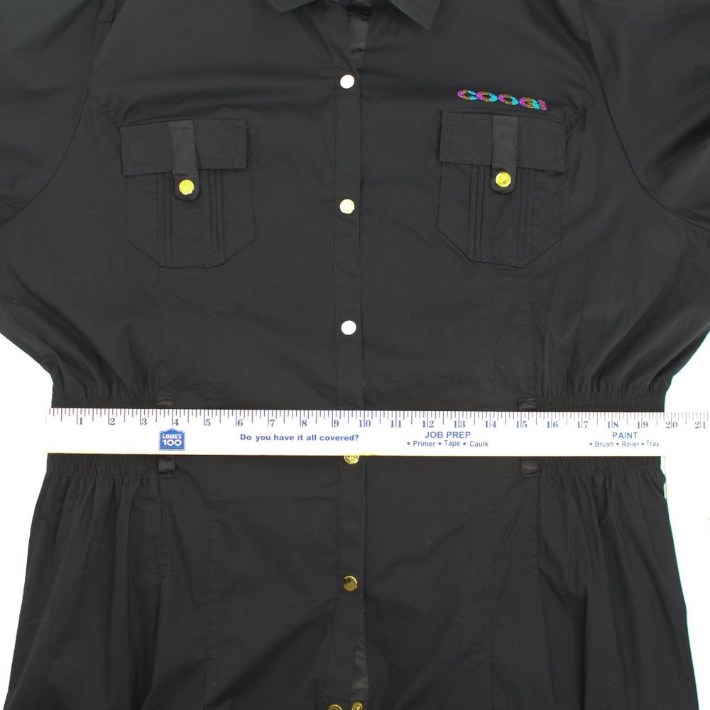 NWT Coogi Black Dress SZ 3X Y2K Hip Hop Cotton Puff Sleeve Snap Front Rhinestone - Picture 8 of 16